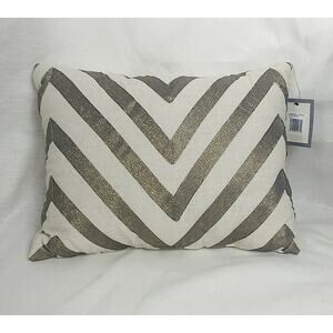 Ayesha Chevron Ribbon Pillow - Natural With Dark Silver Ribbons
